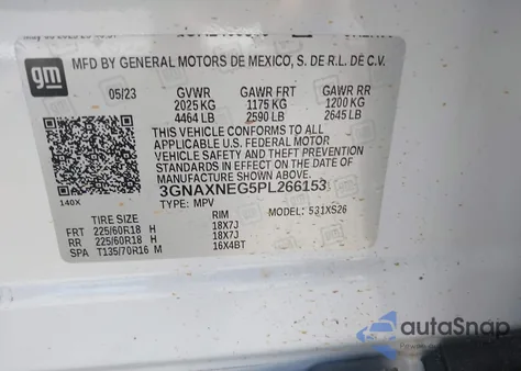 2023 Chevrolet Equinox Fwd Premier from USA, damaged, VIN 3GNAXNEG5PL266153